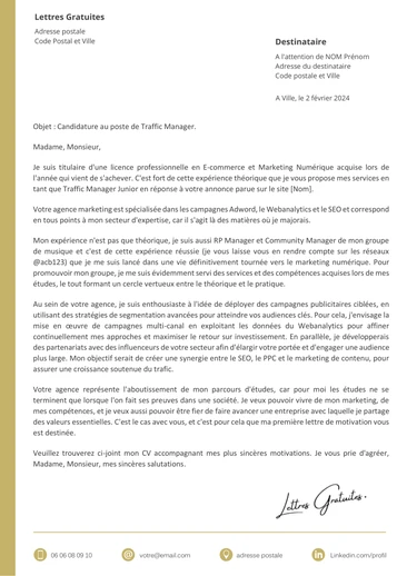Une lettre de motivation d'un traffic manager