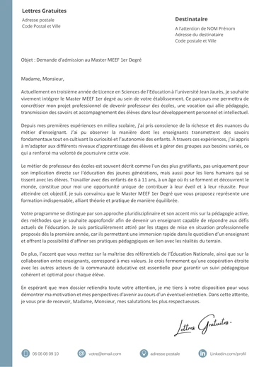 Une lettre de motivation pour un Master MEEF 1er Degré