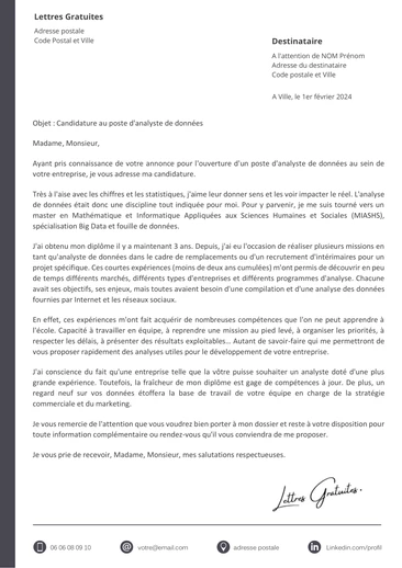 Une lettre de motivation d'un ingénieur big data