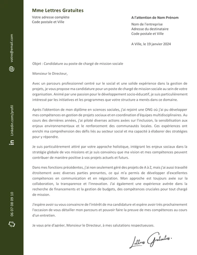 Une lettre de motivation d'un chargé de mission
