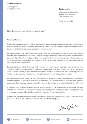 Une lettre de motivation d'une demande de stage infirmier