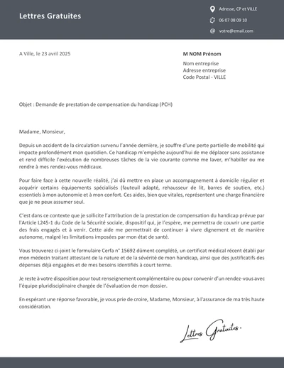 Une lettre de demande de prestation de compensation du handicap