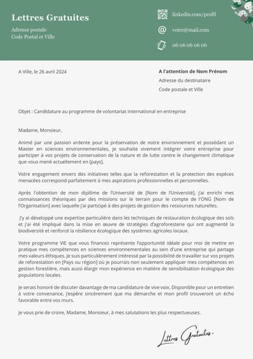 Une lettre de motivation d'un volontaire international