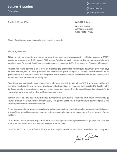Une lettre de motivation d'un réserviste de la gendarmerie