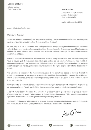 Une lettre pour dénoncer une démission forcée