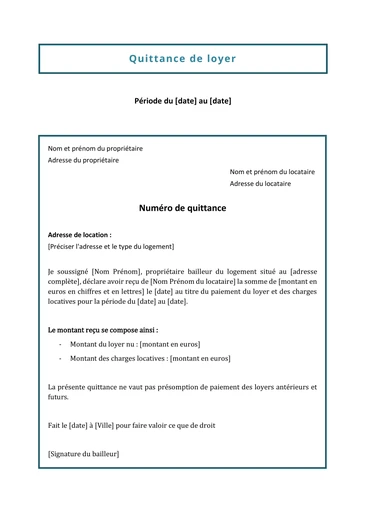 Une quittance de loyer vierge prête à l'emploi