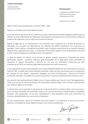 Une lettre de recours après un refus d'APA ou d'ASH