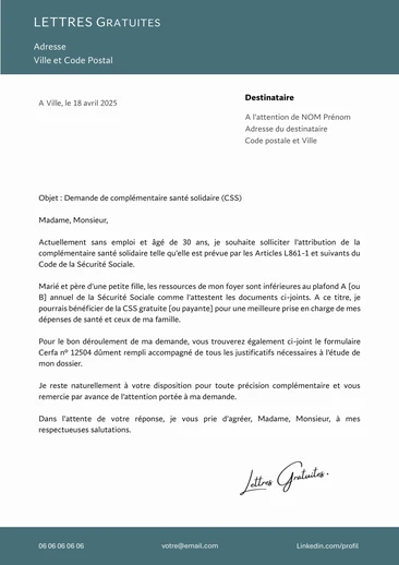 Une lettre de demande de complémentaire santé solidaire