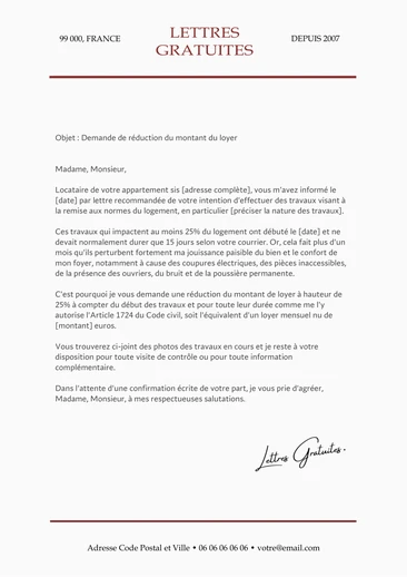 Une lettre pour demander une baisse de loyer pendant les travaux