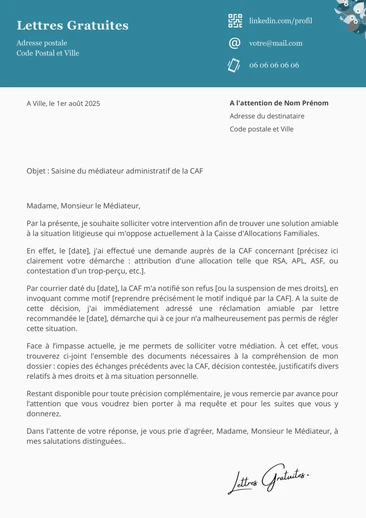 Une lettre au médiateur de la CAF