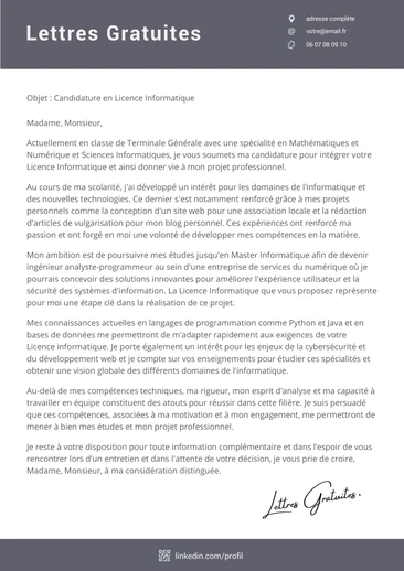 Une lettre de motivation pour la Licence Informatique