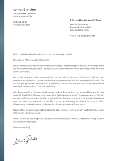 Une lettre de demande de jumelage associatif