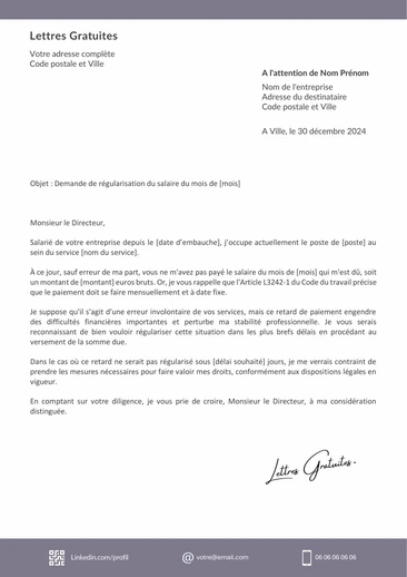 Une lettre pour réclamer des salaires non payés