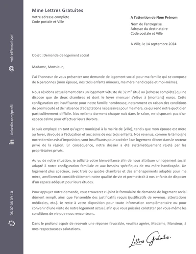 Une lettre de demande de logement social