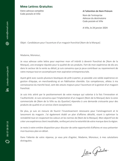 Une lettre de motivation d'un futur franchisé