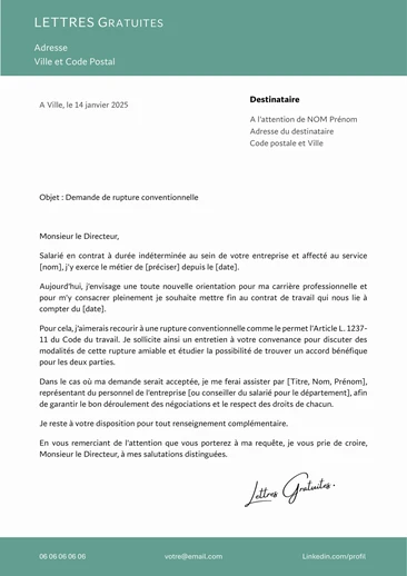 Une lettre d'acceptation d'une rupture conventionnelle