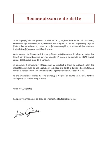 Une lettre de reconnaissance de dette