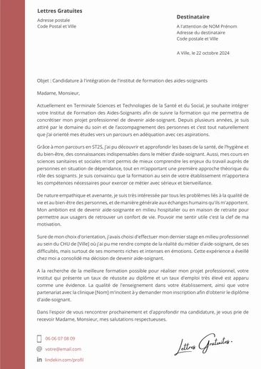 Une lettre de motivation pour la Formation Aide-Soignante