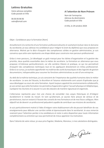 Une lettre de motivation pour une alternance secrétaire