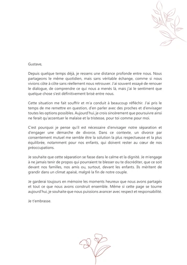 Une lettre de demande de divorce
