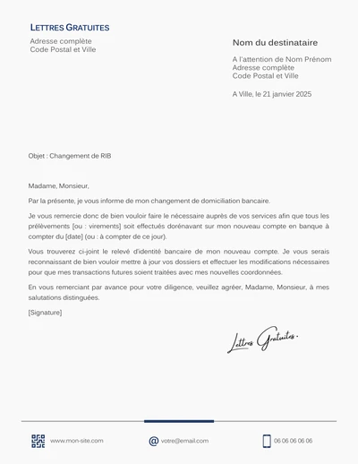 Une lettre de changement de domiciliation bancaire