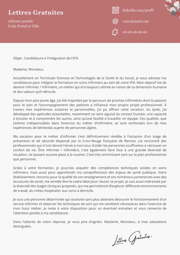 Une lettre de motivation IFSI (ParcourSup)