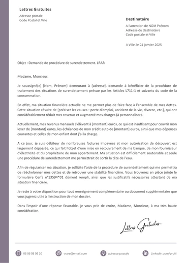 Une lettre explicative pour son dossier de son surendettement