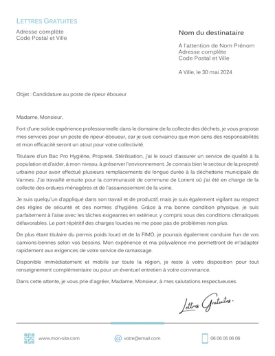 Une lettre de motivation d'un ripeur éboueur
