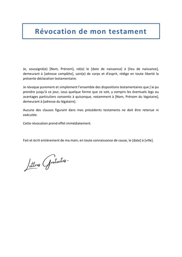 Une lettre pour annuler ou modifier un testament olographe