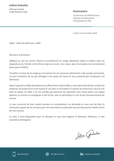Une lettre de démission pendant un congé sans solde