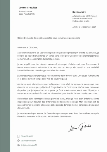 Une lettre de demande de congé sans solde