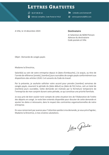 Une lettre pour demander à prendre ses congés payés