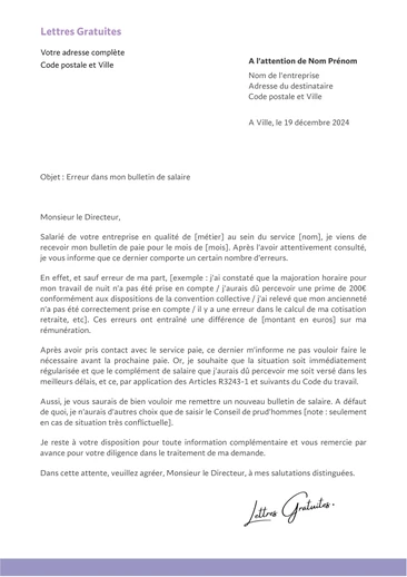 Une lettre de réclamation après une erreur sur son bulletin de sal