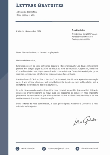 Une lettre pour demander le report des congés non pris