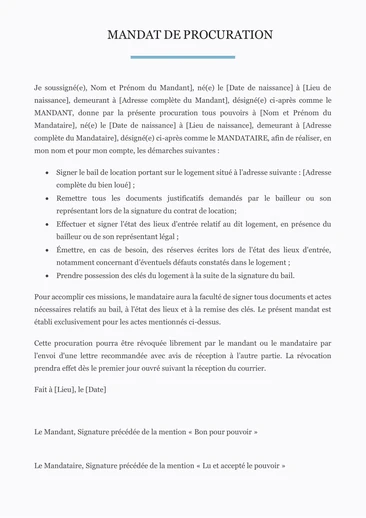 Une procuration pour signature d'un bail locatif