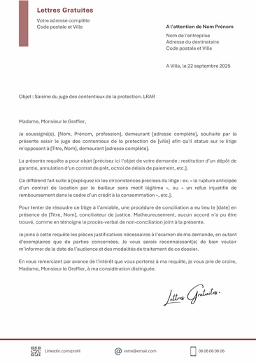 Une lettre au juge des contentieux de la protection