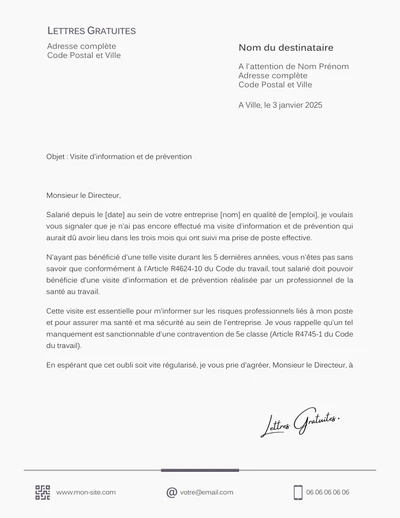 Une lettre de demande de visite médicale par le salarié
