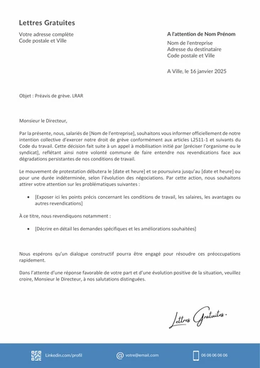 Une lettre de préavis de grève