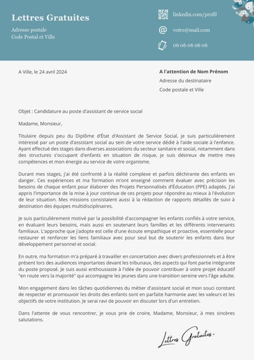 Une lettre de motivation d'un assistant social