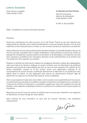 Une lettre de motivation d'une assistante dentaire