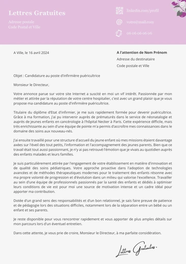 Une lettre de motivation d'une puéricultrice