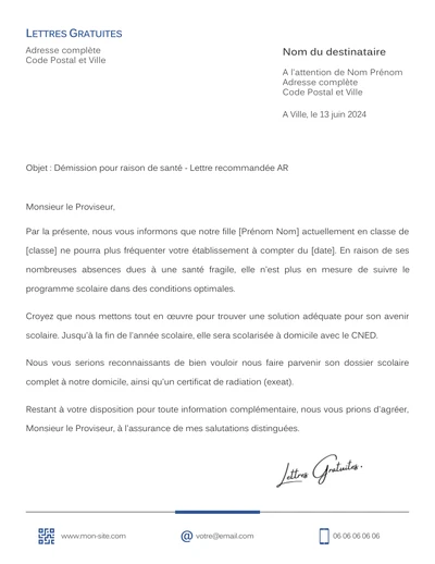 Une lettre de démission du lycée