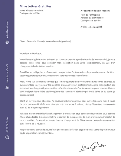Une lettre de motivation pour changer de lycée