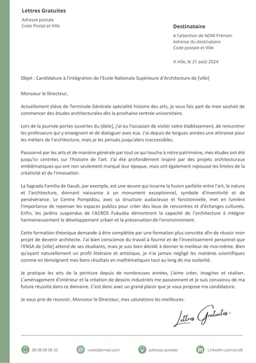 Une lettre de motivation pour une école d'architecture