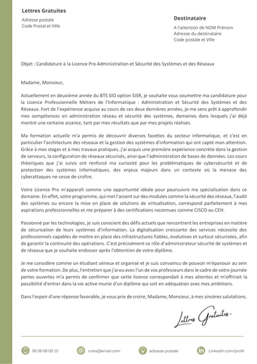 Une lettre de motivation pour la Licence Pro Métiers de l'Informatique