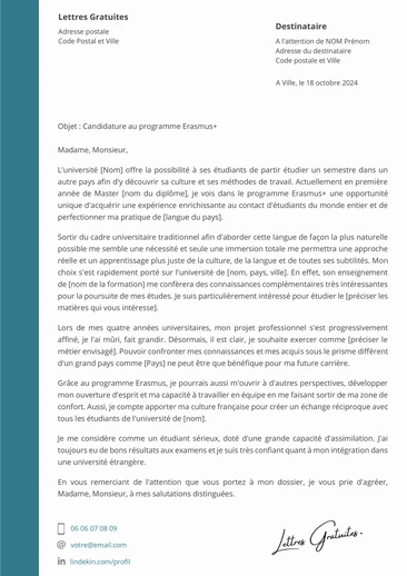 Une lettre de motivation pour ERASMUS +