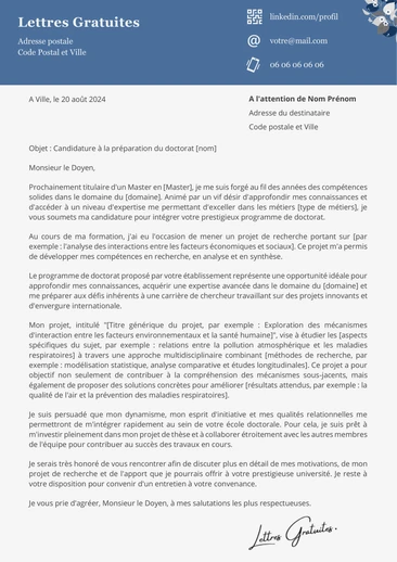 Une lettre de motivation pour une thèse de doctorat