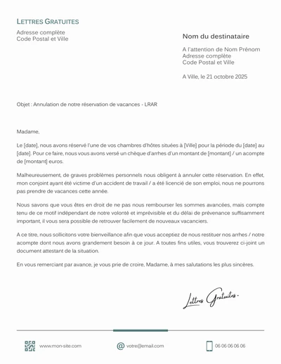 Une lettre d'annulation d'une location de vacances
