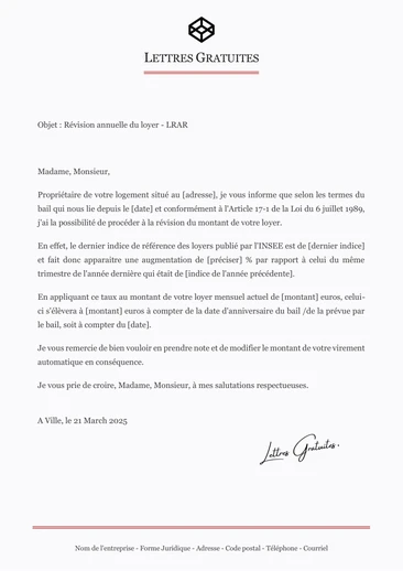 Une lettre pour informer de l'augmentation du loyer