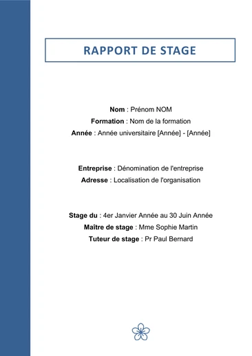 Exemple de la page de garde d'un rapport de stage
